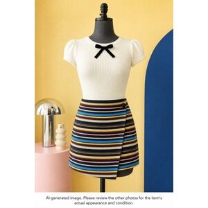 Tulle Wrap Mini Skirt Size M Striped Multi-Color Retro Mod Preppy Indie